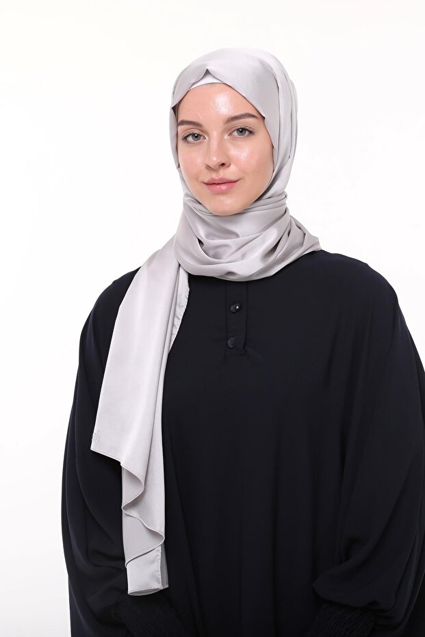 Women's Plain Crepe Satin Shiny Luxury Evening Dress Shawl-Light Gray