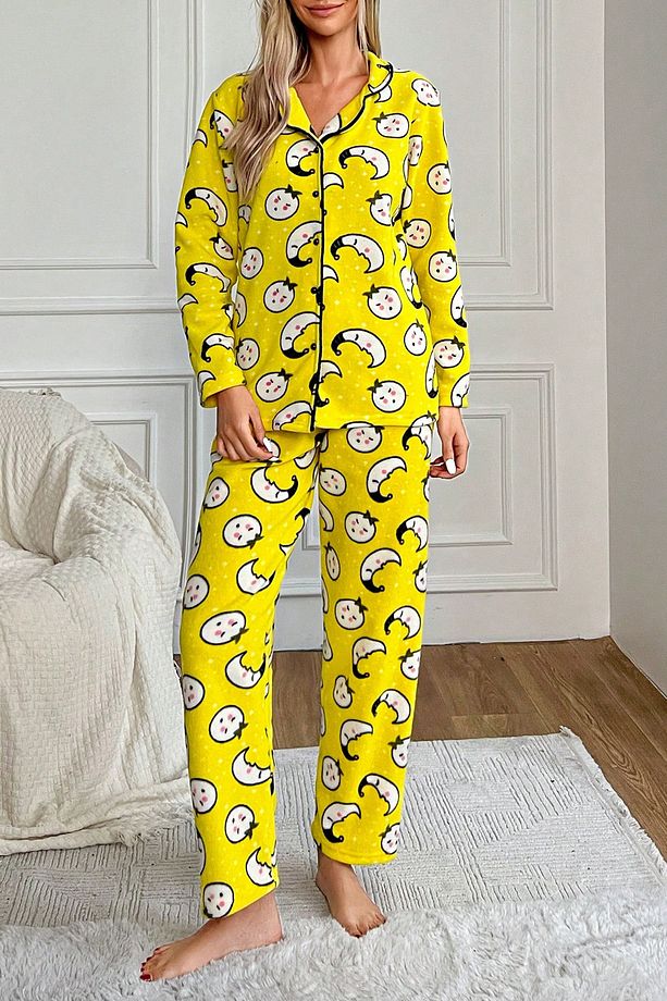 Kışlık Welsoft Peluş İnci Polar Düğmeli Pijama Takımı 'İpeksi Doku' - 3