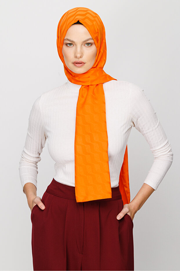 Silky Jacquard Wave Pattern Shawl - 1