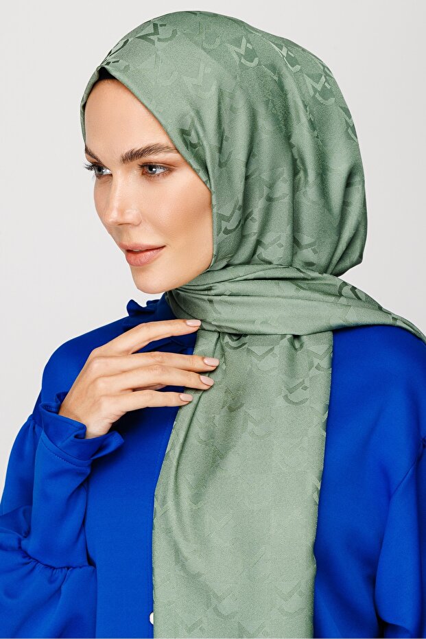 Mildew Green Mc Pattern Jacquard Shawl - 1