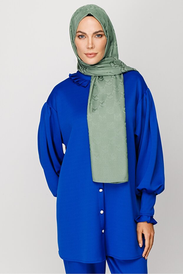 Mildew Green Mc Pattern Jacquard Shawl - 5