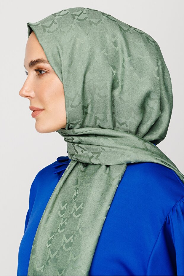 Mildew Green Mc Pattern Jacquard Shawl - 3