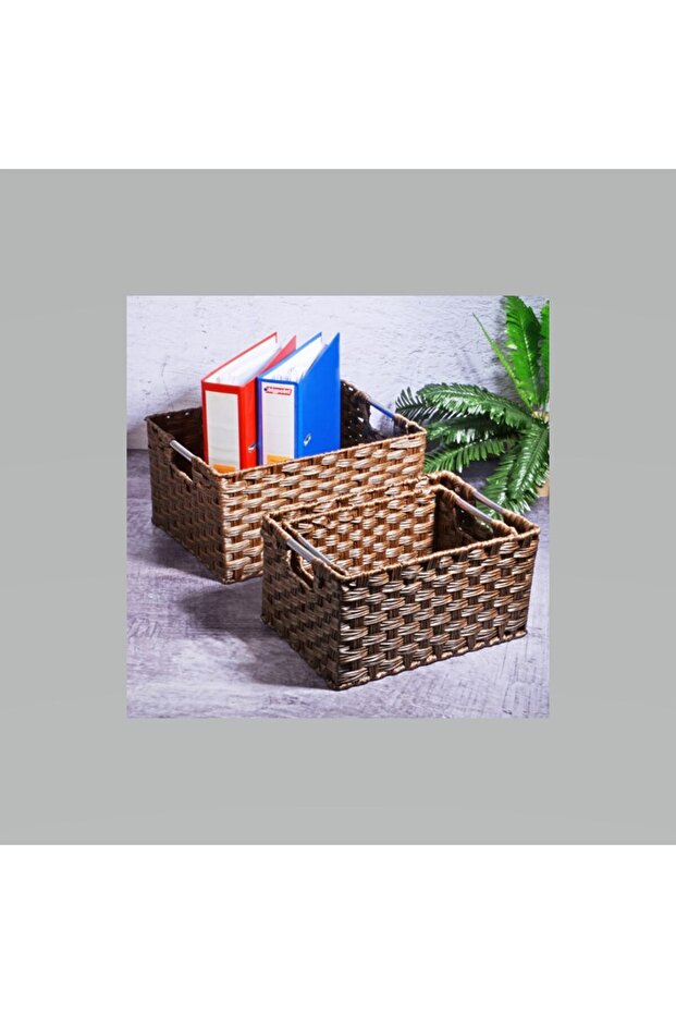 سلة جلدية مستطيلة من الخوص مكونة من 3 قطع - 1