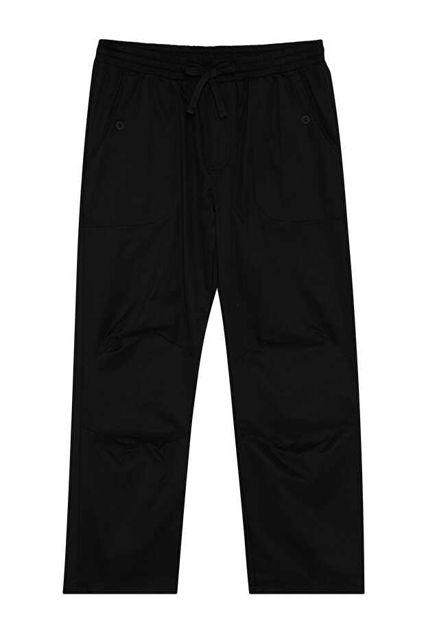 Siyah Regular Fit Beli Bağcık Detaylı Pantolon TMNAW24PL00017 - 5