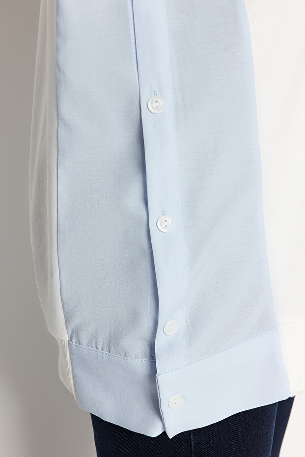 Ekru Oversize Dokuma Parçalı Örme Tunik TCTSS23UK00092 - 5