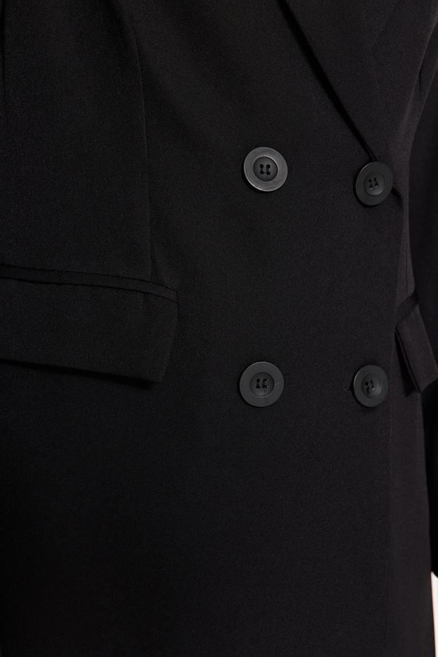 Siyah Çift Düğme Detaylı Cepli Astarlı Blazer Dokuma Ceket TCTSS22CE0250 - 5