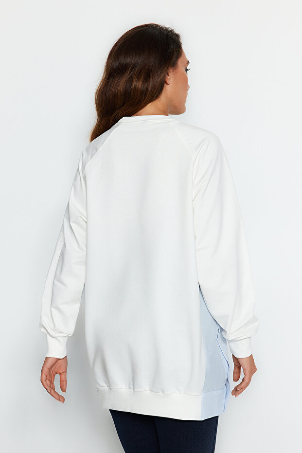 Ekru Oversize Dokuma Parçalı Örme Tunik TCTSS23UK00092 - 6