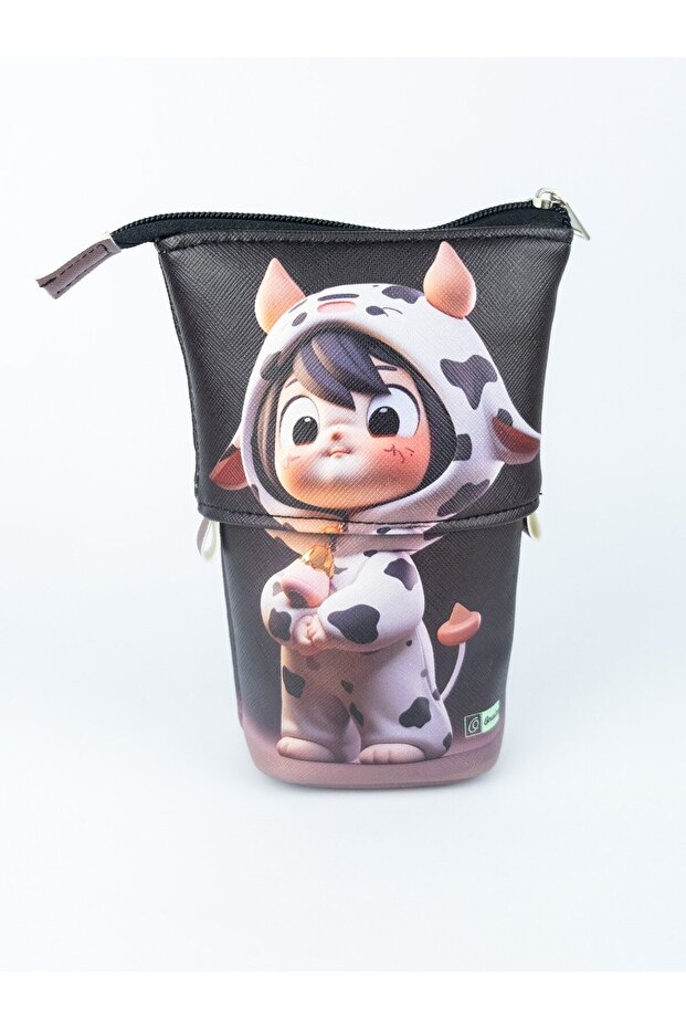 Wordbox Telescopic Cute Cow Kids Vegan Leather (Pen Holder and Makeup Bag)