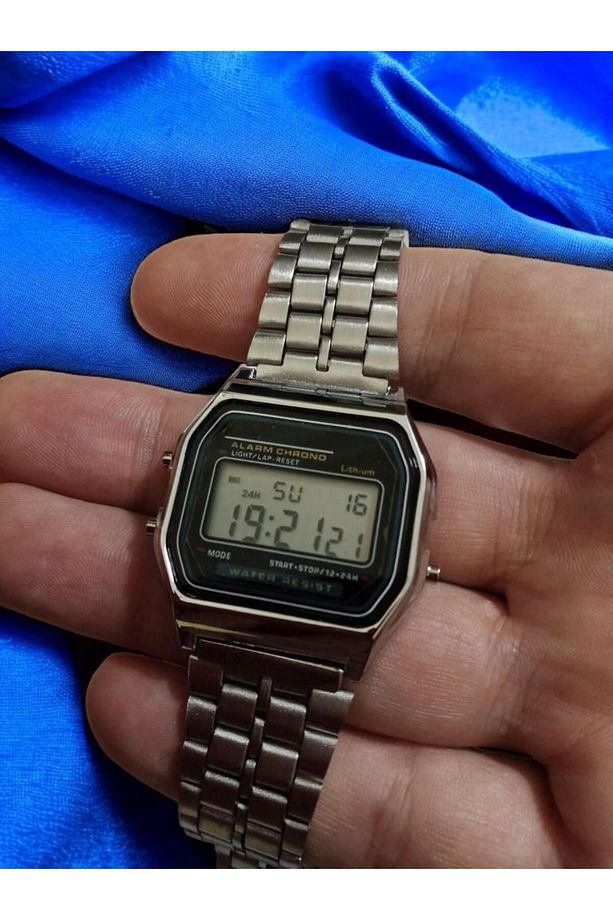 Unisex Dijital Retro Kol Saati Gümüş Renk Ayarlanabilir Klipsli Çelik Kayış (ALARM- KRONOMETRE) 0016 - 3