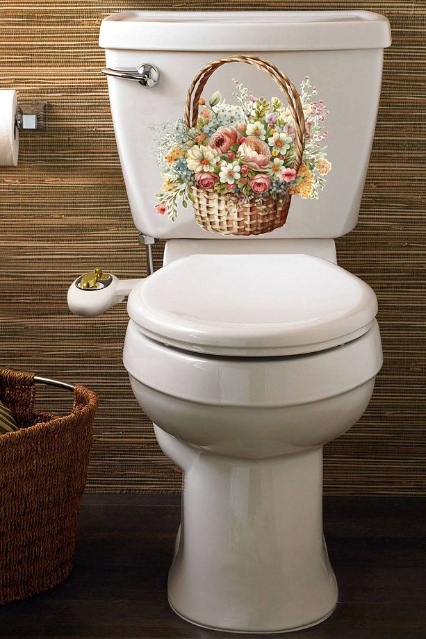 Sepetteki Güller ve Kır Çiçekleri Klozet Sticker Banyo Sticker - 1