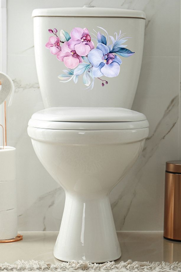 Lila Renkli Çiçekler Klozet Sticker Kapağı Ve Banyo Sticker - 3