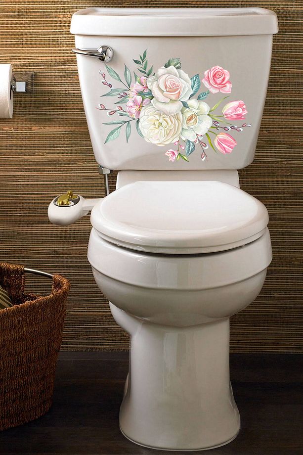 Klozet Sticker Beyaz Pembe Çiçekler Banyo Sticker Seti  ECH112 - 1