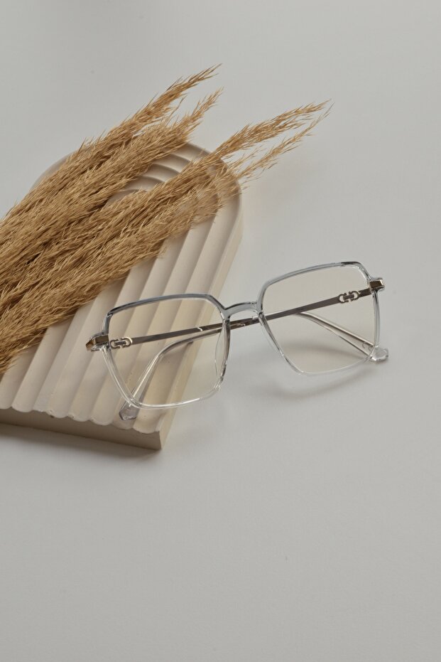Unisex Women Men Blue Light Protected Blue Block Transparent Square Rectangle Blue Gold Glasses