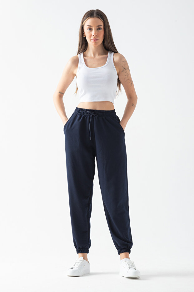 Women's Navy Blue Jogger Leg Elastic Pocket Sweatpants
