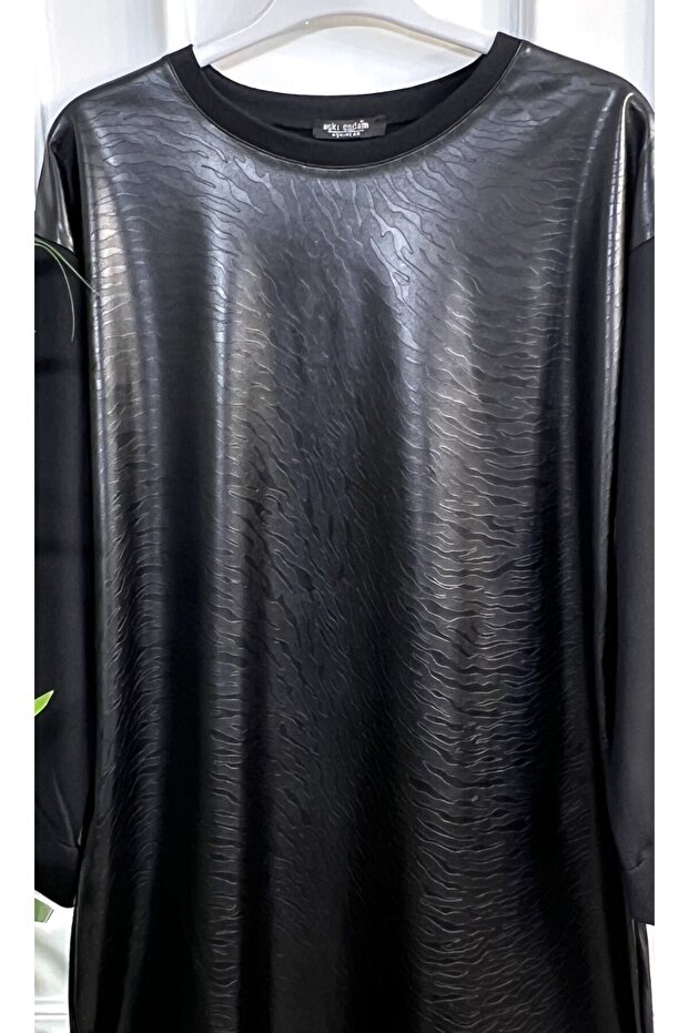 Plus Size Leather Zebra Pattern Tunic - Black - 2