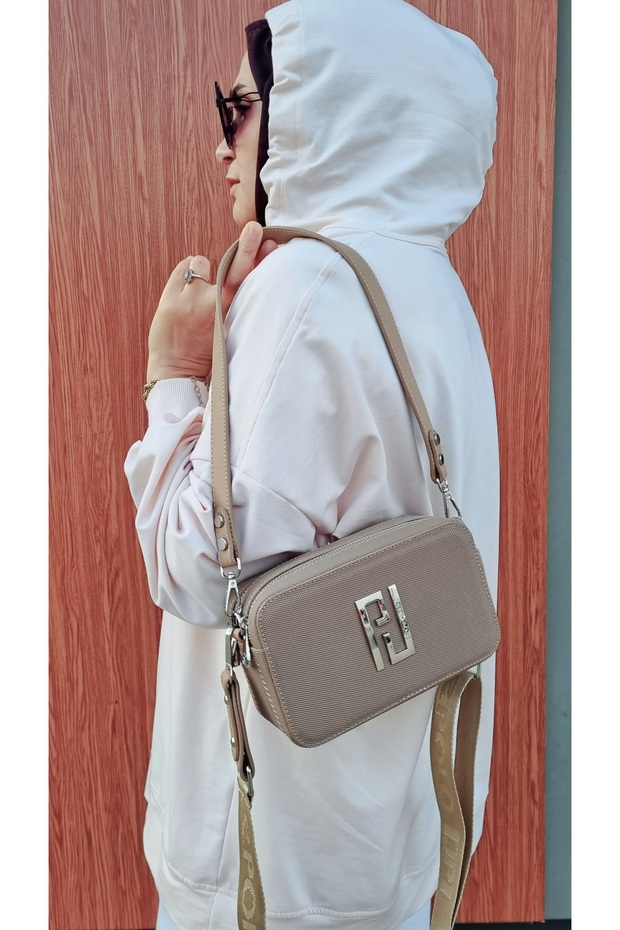 JUSTPOLO WOMEN'S MINK ORIGINAL LACOS 3 COMPARTMENT SHOULDER AND CROSSBODY BAG
