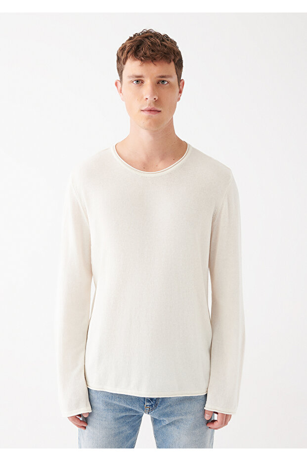 Weißer Pullover mit Rundhalsausschnitt, reguläre Passform / normaler Schnitt 0710022-70054 - 3