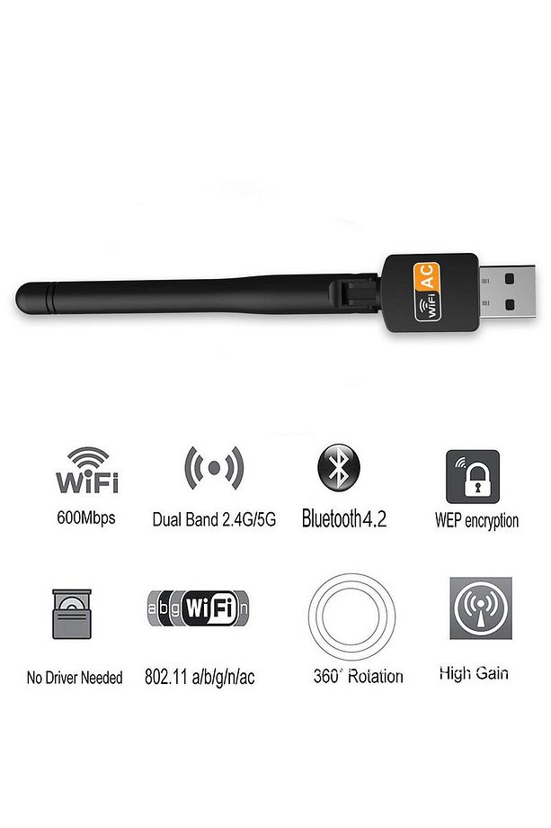 LV-UAC17 600 Mbps 5 dB Antenli USB 2.0 Mini Wi-Fi + Bluetooh Adaptör - 4