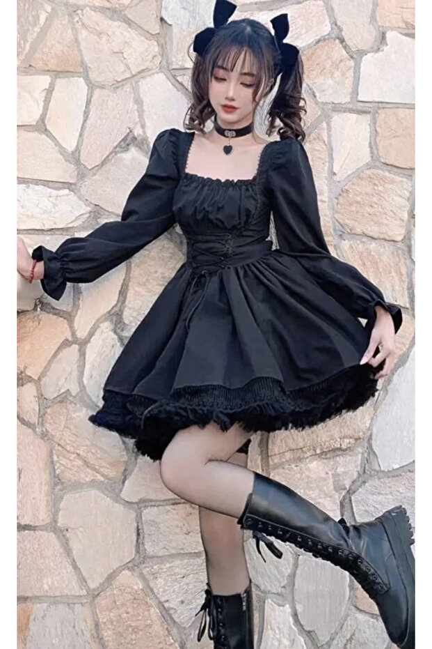 Dantelli Gothic Balon Elbise - 2