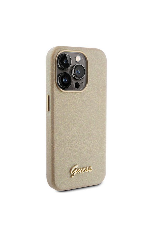 iPhone 15 Pro Max Uyumlu Kılıf Guess Lisanslı Yazı Logolu Glitter Glossy Script Kapak Gold - 1