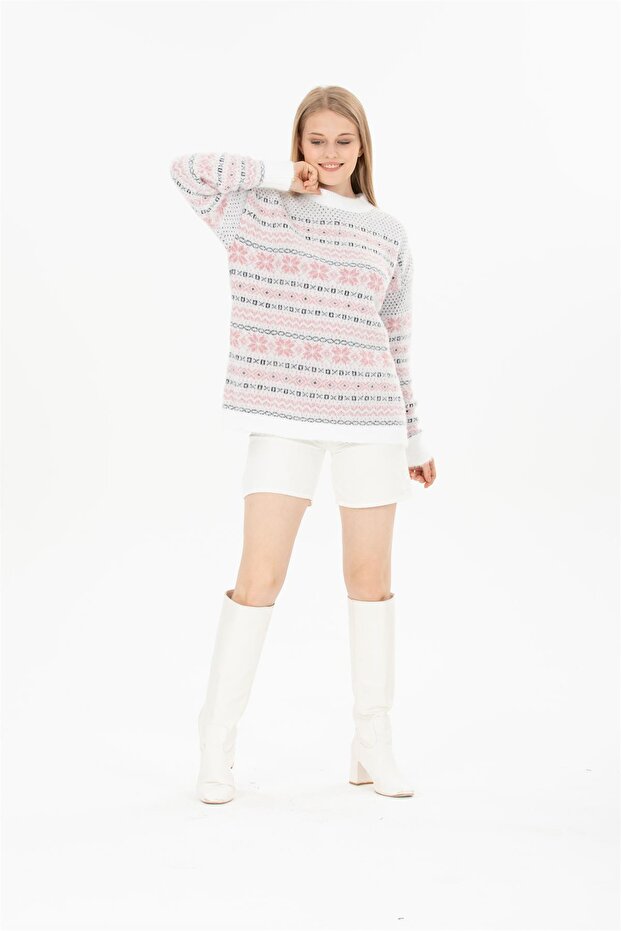 Snow Pattern White Sweater - 2