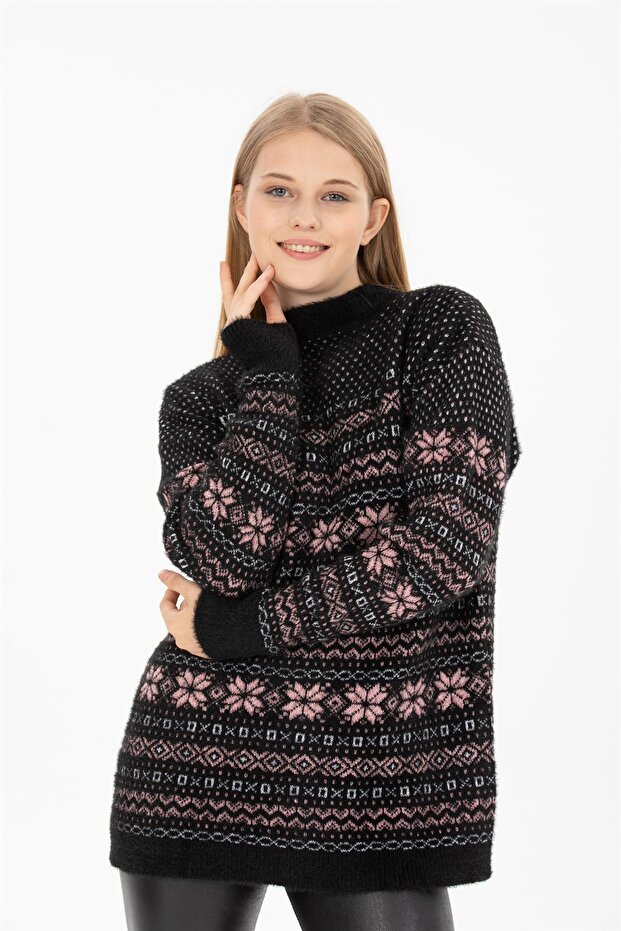 Snow Pattern Black Sweater - 6