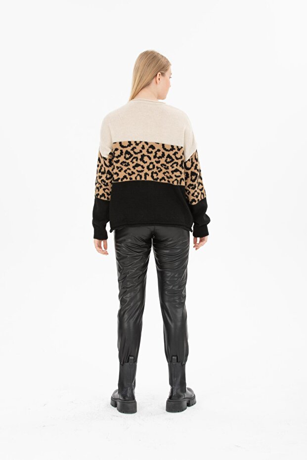 Black Beige Leopard Sweater - 5