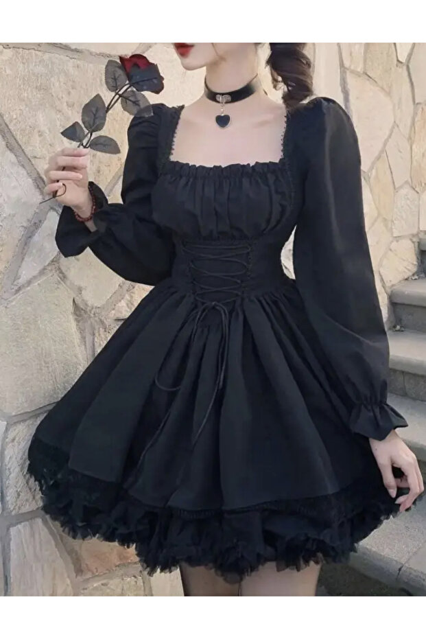 Dantelli Gothic Balon Elbise - 1