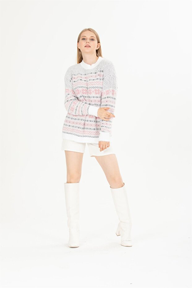 Snow Pattern White Sweater - 6