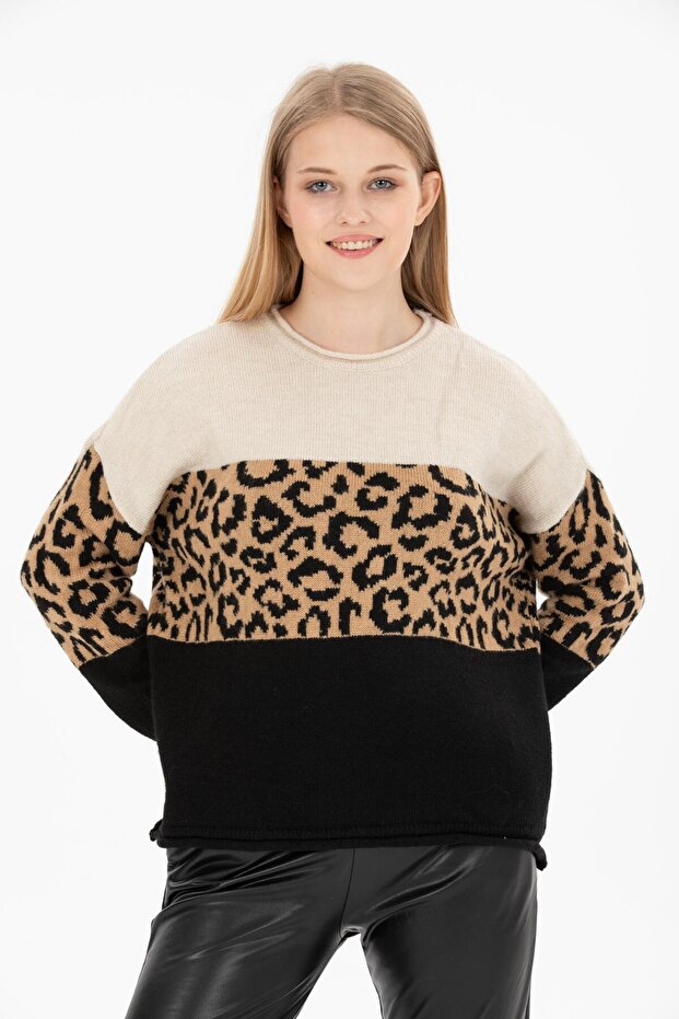 Black Beige Leopard Sweater - 3