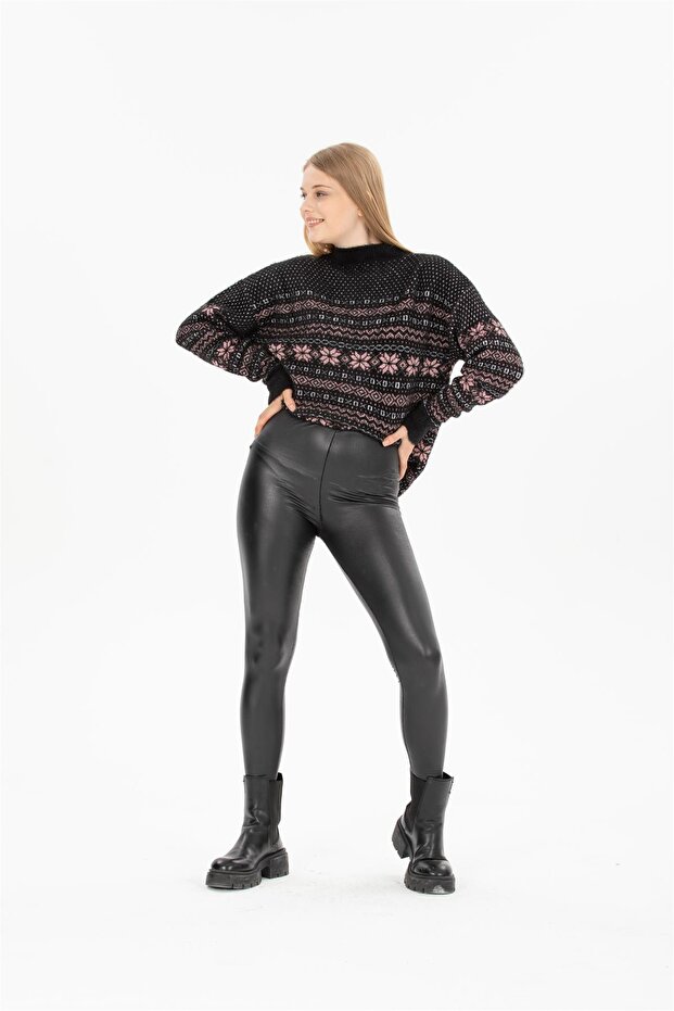 Snow Pattern Black Sweater - 4