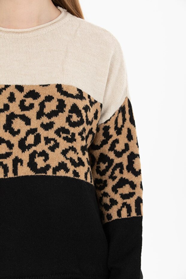 Black Beige Leopard Sweater - 7
