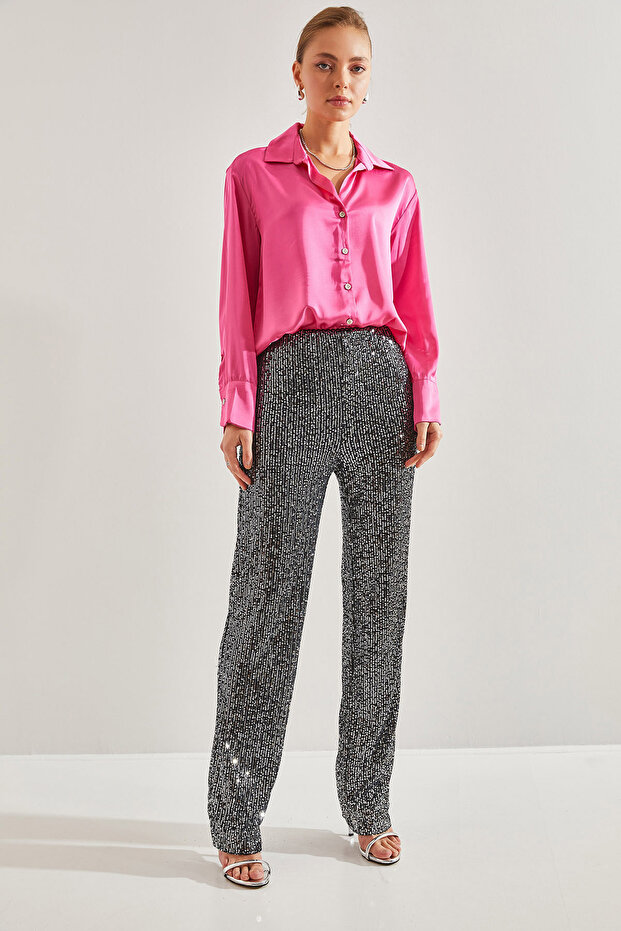 Women's White Sequined Trousers 60041007