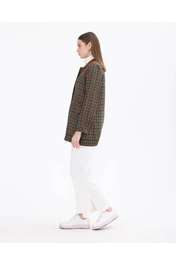Plaid Patterned COMFORTABLE CUT BOMBER JACKET - 5