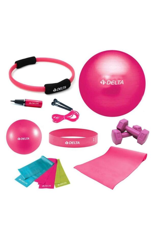 Delta Aerobik Bantlı PFS Fuşya Full Pilates Seti (55 cm-20 cm)4MM