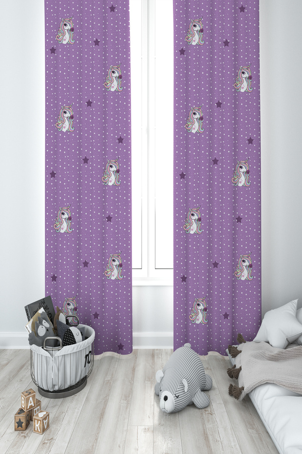 Purple Unicorn Patterned 2 Wing Background Curtain