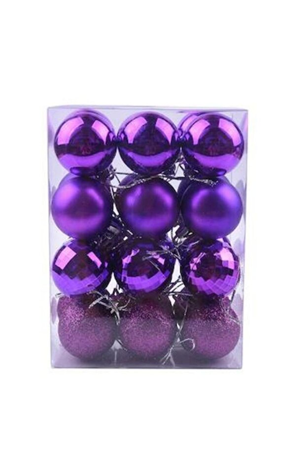 Christmas Pine Tree Purple Color Ball Ornament 16 Pieces 6 cm