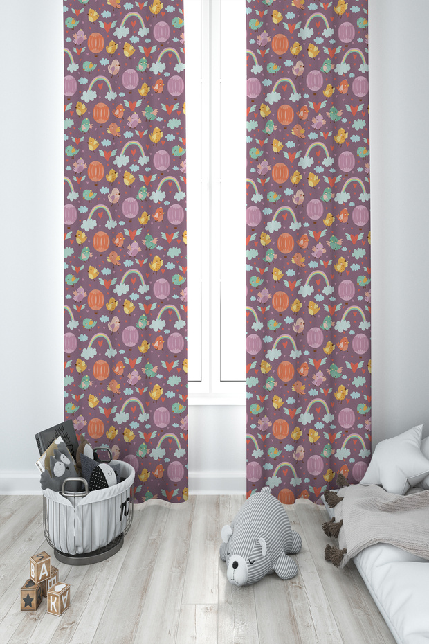 BABY AND KIDS ROOM Mixed Patterned 2 Wing Background Curtain