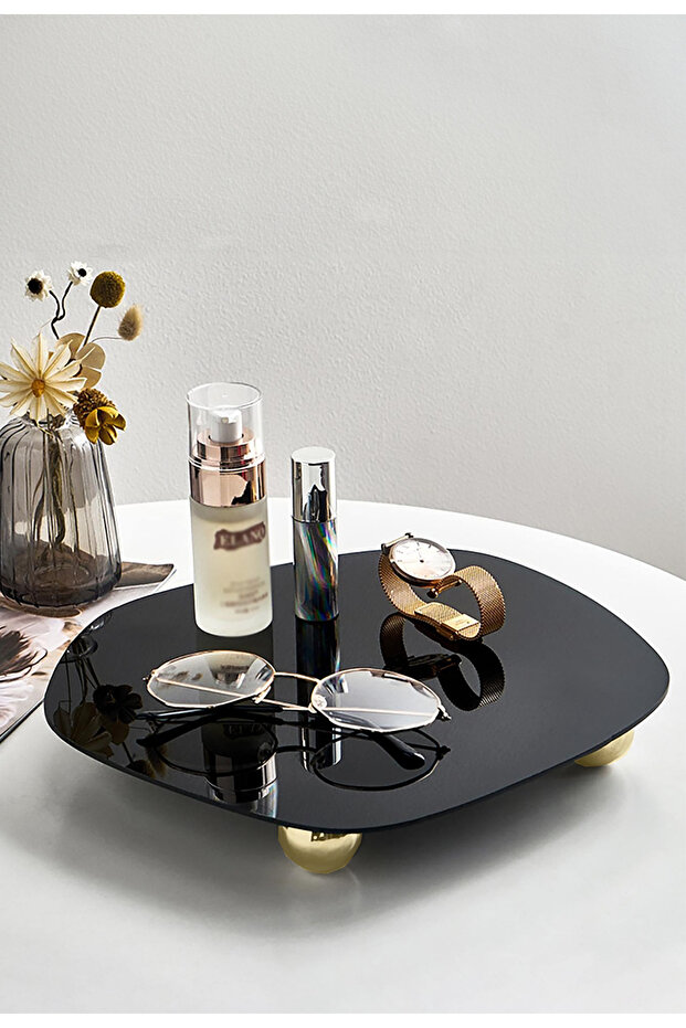 Luxury Jewelry, Bathroom, Tableware, Aromatherapy, Black Plexiglass Presentation Rack with Gold Ball Feet -28cm-