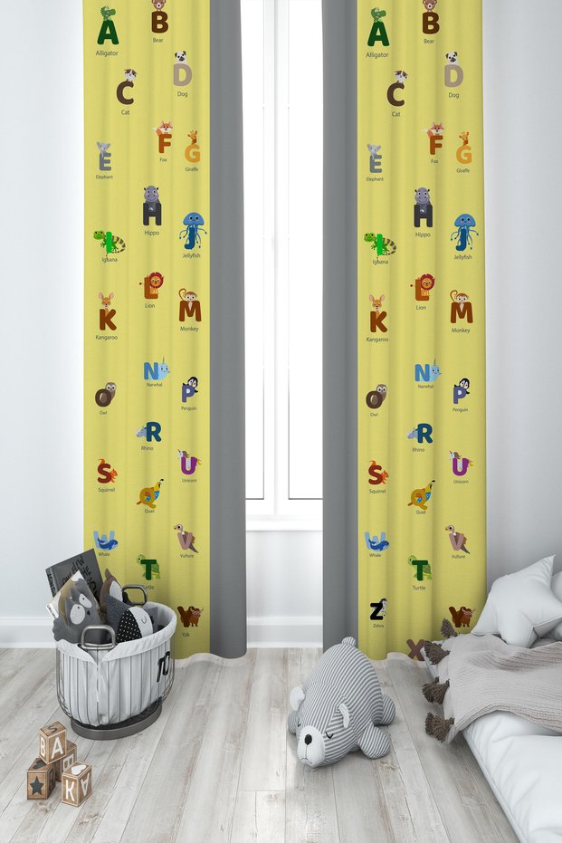 BABY AND KIDS ROOM Numbers and Letters Hopscotch Patterned Educational 2 Wings Background Curtain