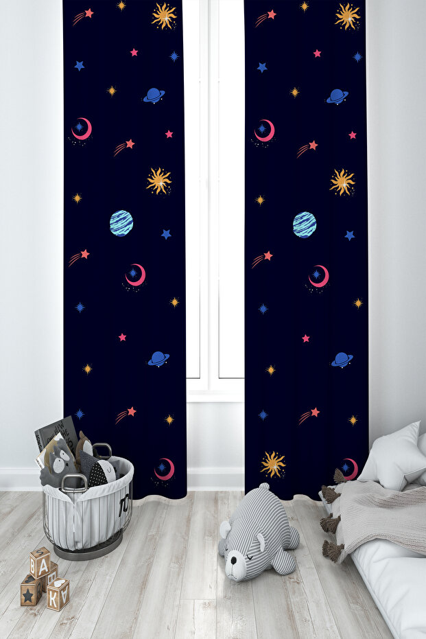 BABY AND KIDS ROOM Galaxy Patterned 2 Wing Background Curtain