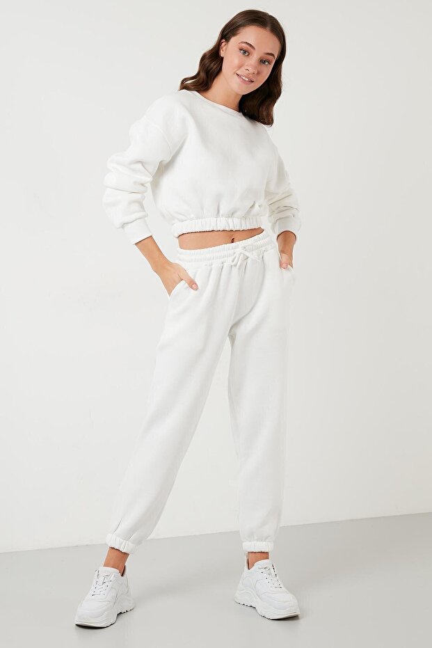 White Wide Leg 3 Thread Thick Sports Tracksuit