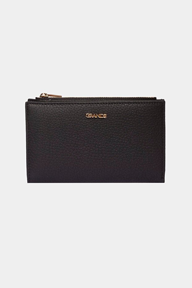 2804 Genuine Real Leather Snap Fastener Zippered Women's Wallet Flother Black