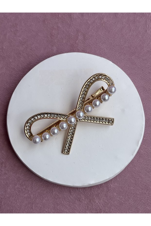 Zircon Brass Plated Anti-Tarnish Metal Collet Buckle Bow Pearled Side Buckle