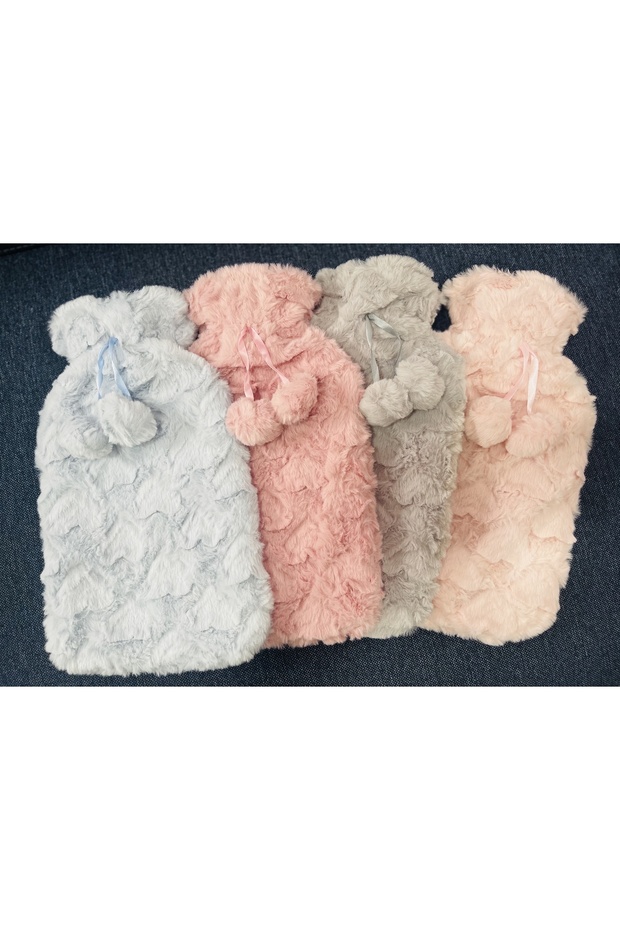 2 Liter Plush Covered Pompom Heart Hot Water Bag Thermophore