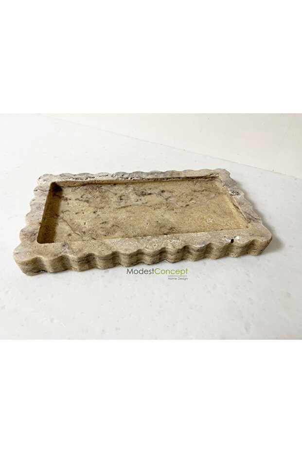 Natural Rustic Travertine Marble Tray, Bathroom Organizer, Presentation Plate with Edge Detail