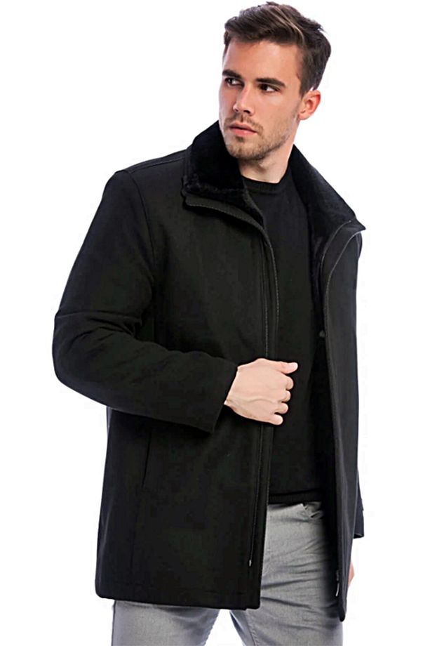 Çıkabilir Kürk Yakalı Regular Kaşmir Kaban - 1