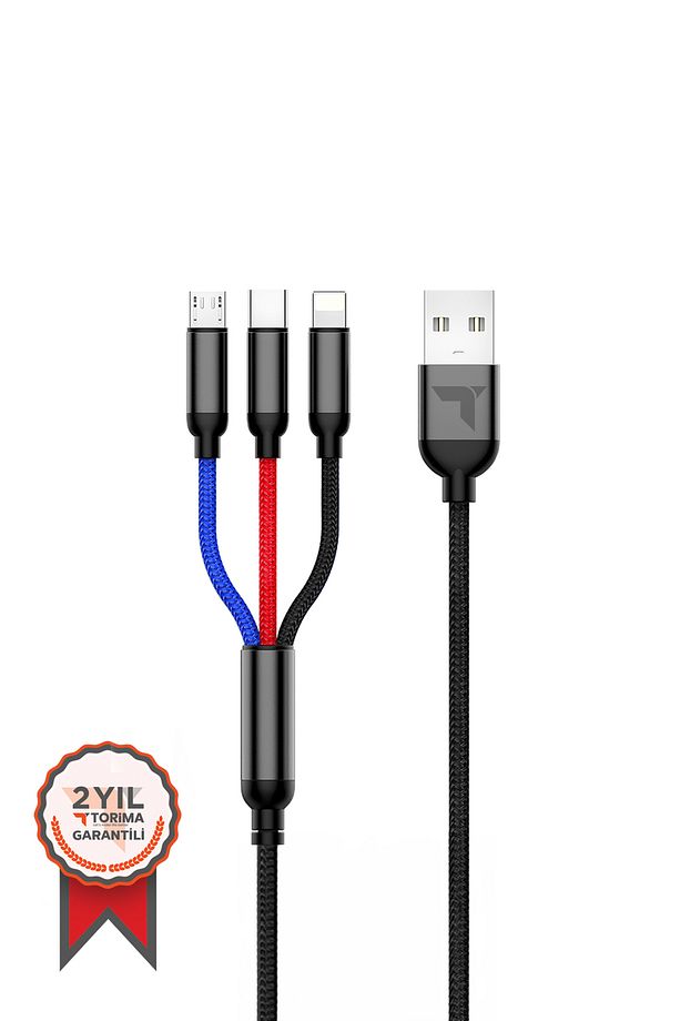 3in1 Micro  Type C  Iphone Hızlı Şarj Data Kablosu 3in1 - 1