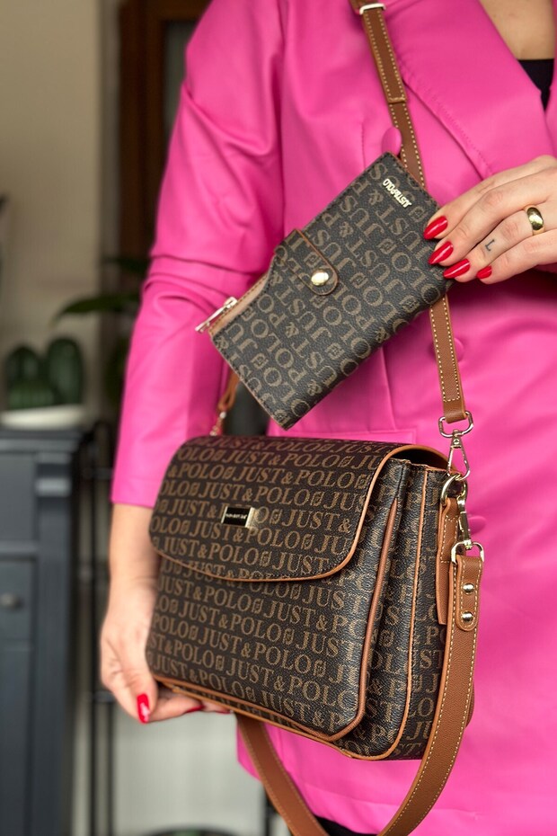 Large Size 5 Compartments 2 Straps Crossbody Women's Shoulder Bag 2184