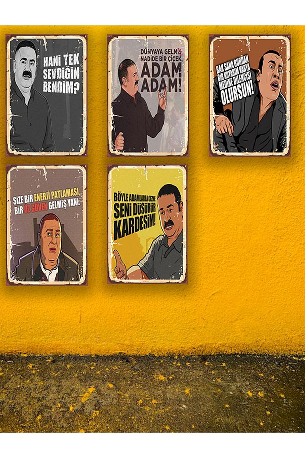 Kolpaçino Replikleri Şafak Sezer Seti 5 Adet 20x30 Cm Retro Ahşap Tablo - 1